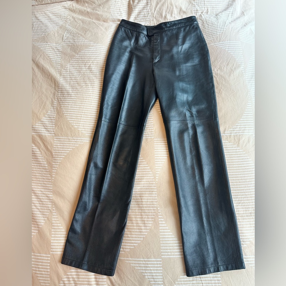 VINTAGE GENUINE LEATHER PANTS High Rise Straight Leg Bootcut Leather Pants
